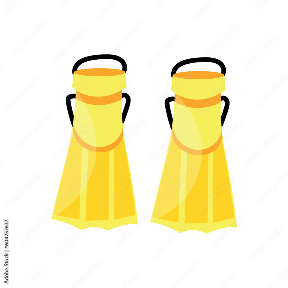 Pair of yellow flippers on white background