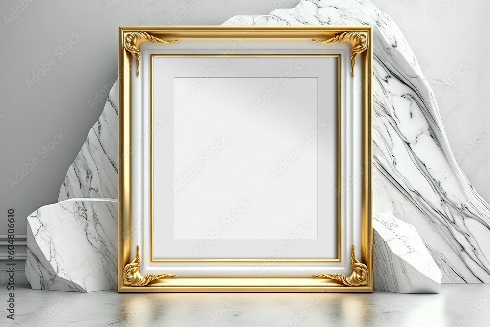 Vertical gold frame in a contemporary interior mockup. Generative Ai