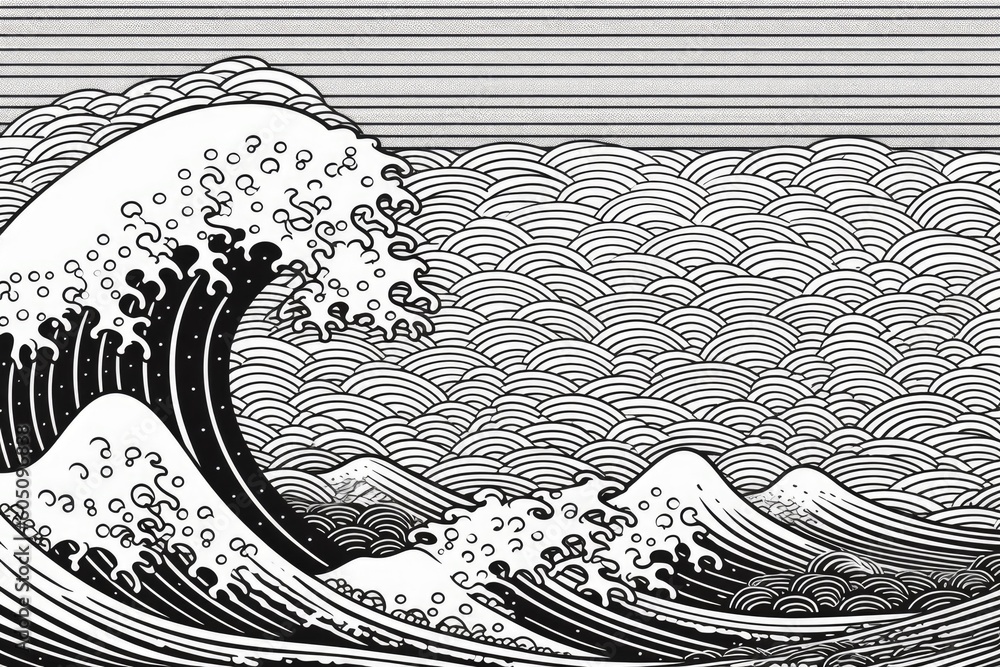 monochromatic wave drawing Generative AI