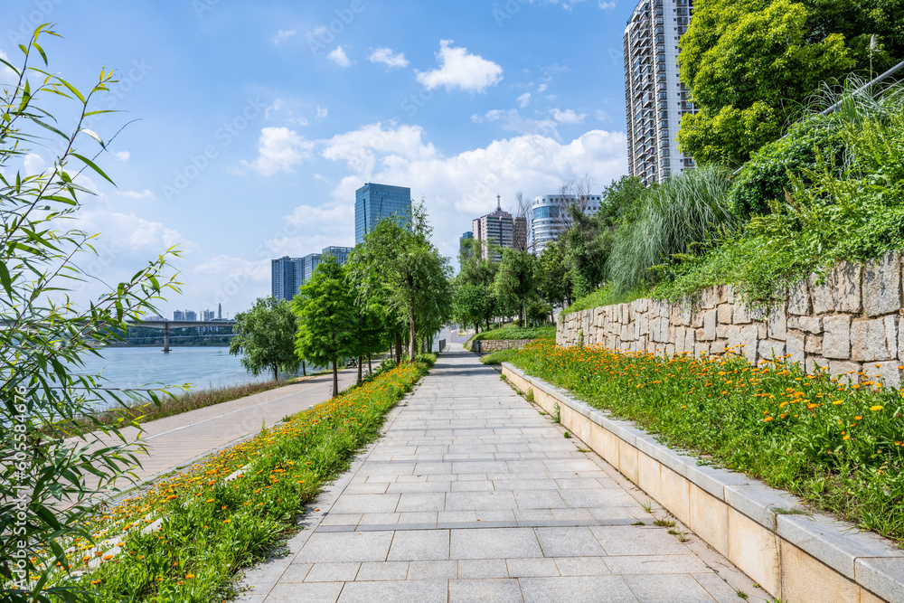 Beautiful Xiangjiang River Trail scenery in Zhuzhou, Hunan, China