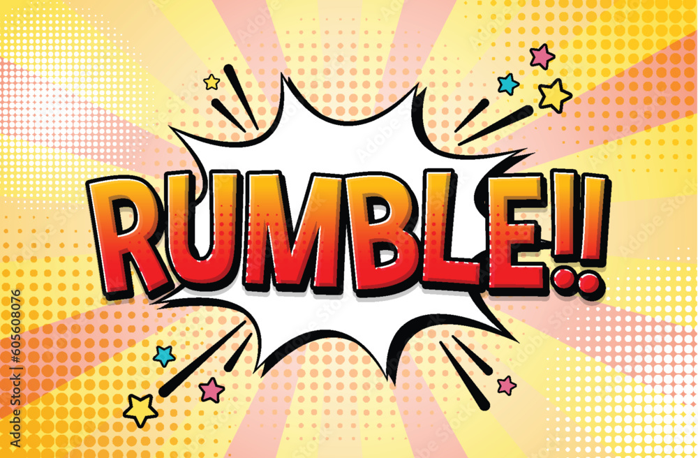 Rumble retro comic speech bubble and effect in pop art style