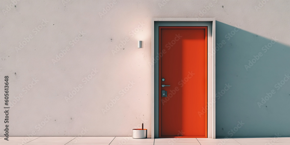 Minimalistic exterior with a door. Simple abstract urban concept. Generative AI