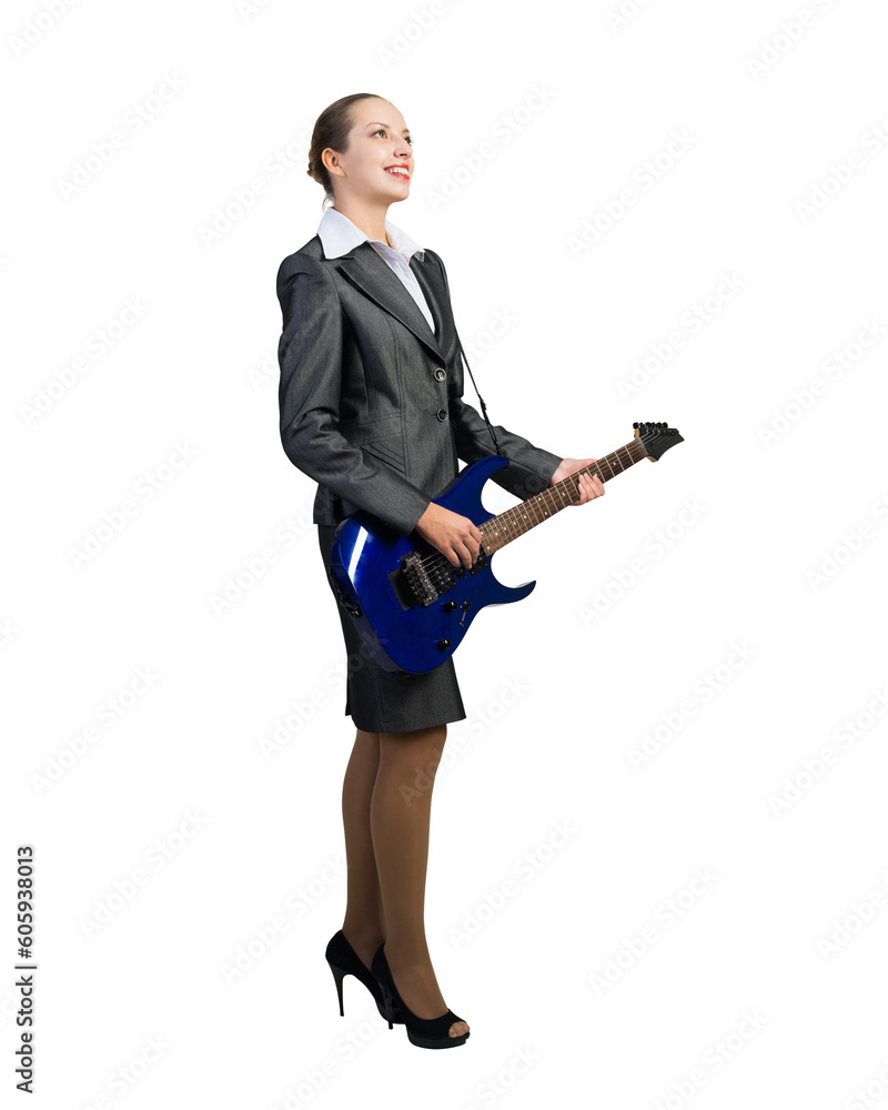 Business woman with electric guitar