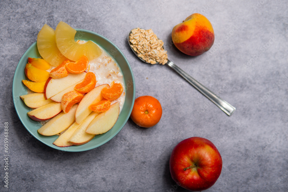 Healthy oatmeal with fruit. Fit wholesome breakfast