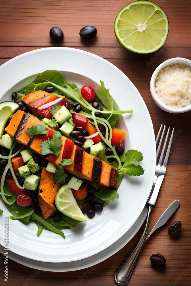 Green salad from green leaves mix and vegetables.