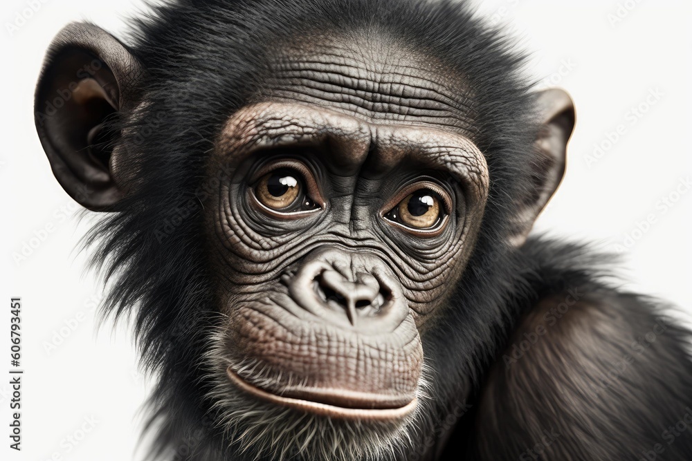 Close up of Bonobo with white background very high quality. Generative AI AIG16