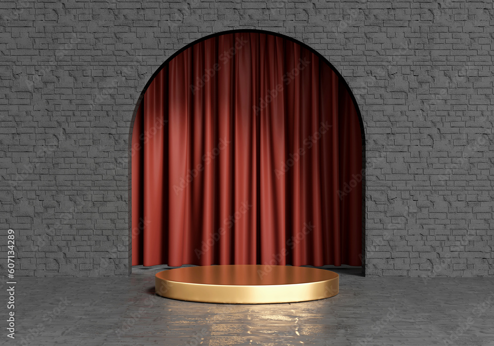 3D rendering platform podium with curtain product presentation background