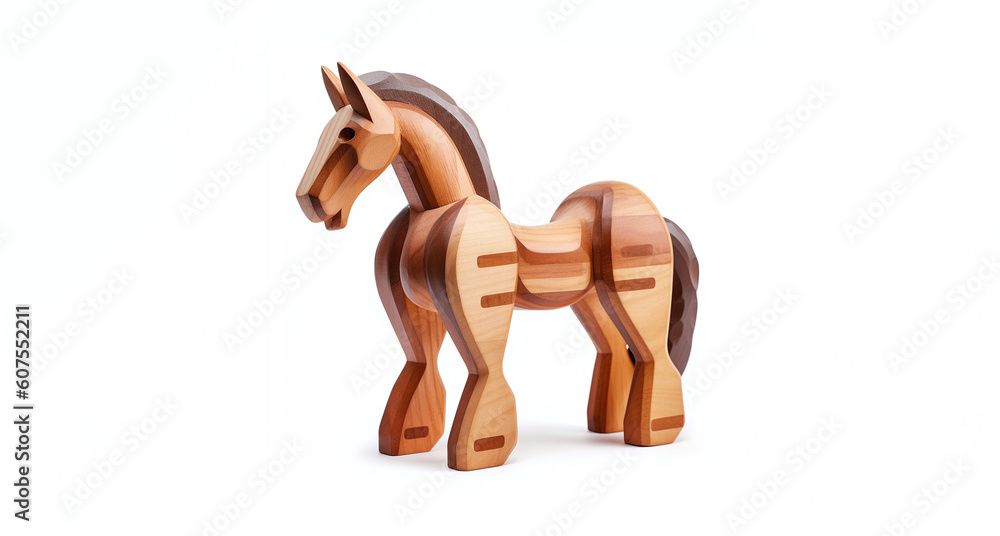 3d model wooden horse toy isolated on white background