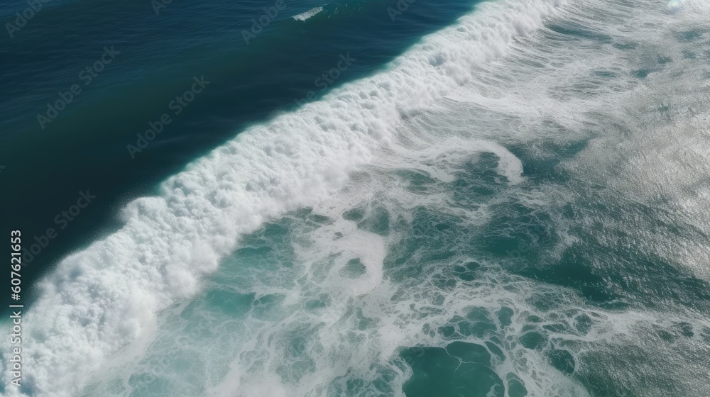 Beautiful white foamed waves of the sea from aerial view. Generative AI AIG21.