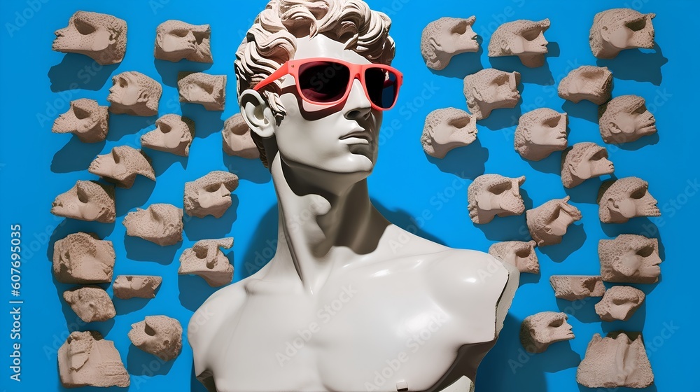 Engaging art collage featuring the sculpture of David, a fusion of classical and modern aesthetics. 