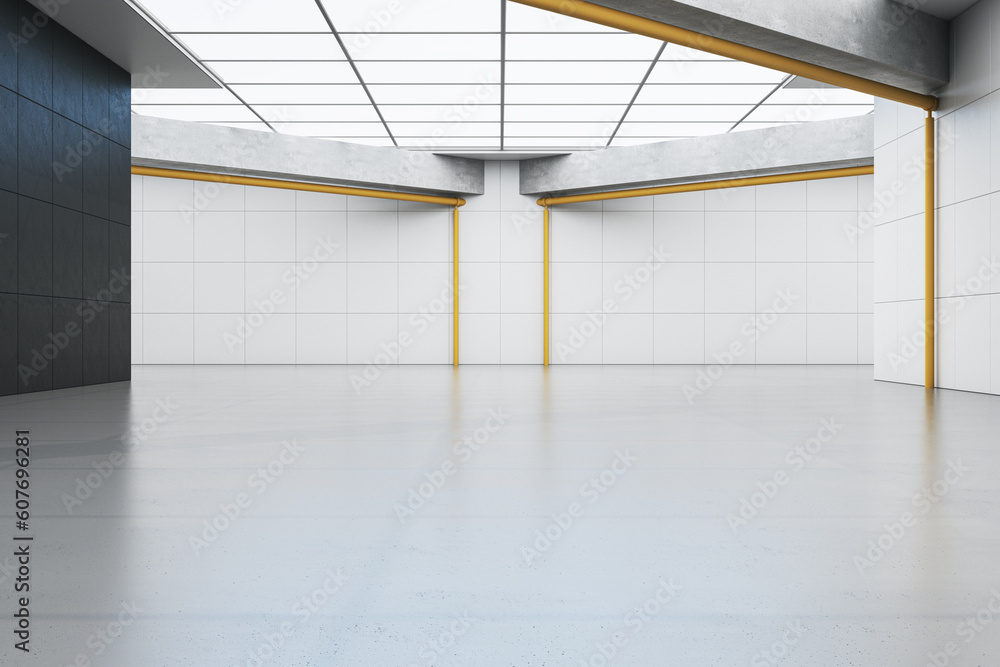 Contemporary spacious empty tile interior with mock up place. 3D Rendering.