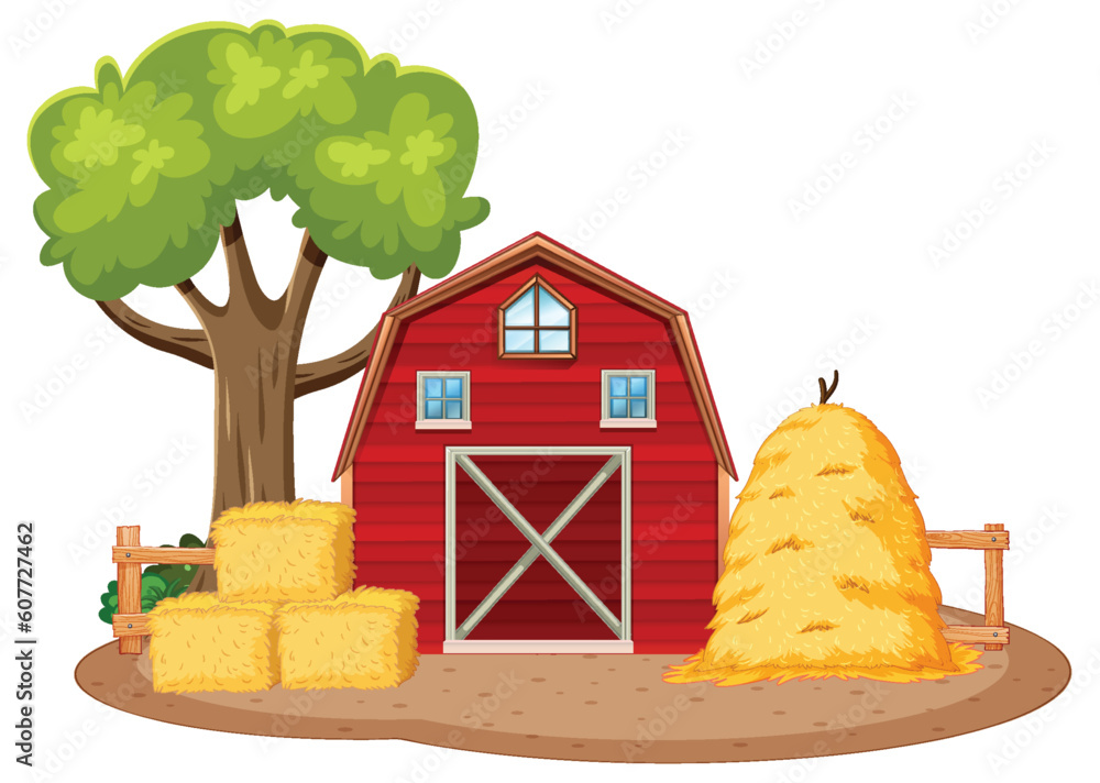 Farm barn with hay bales