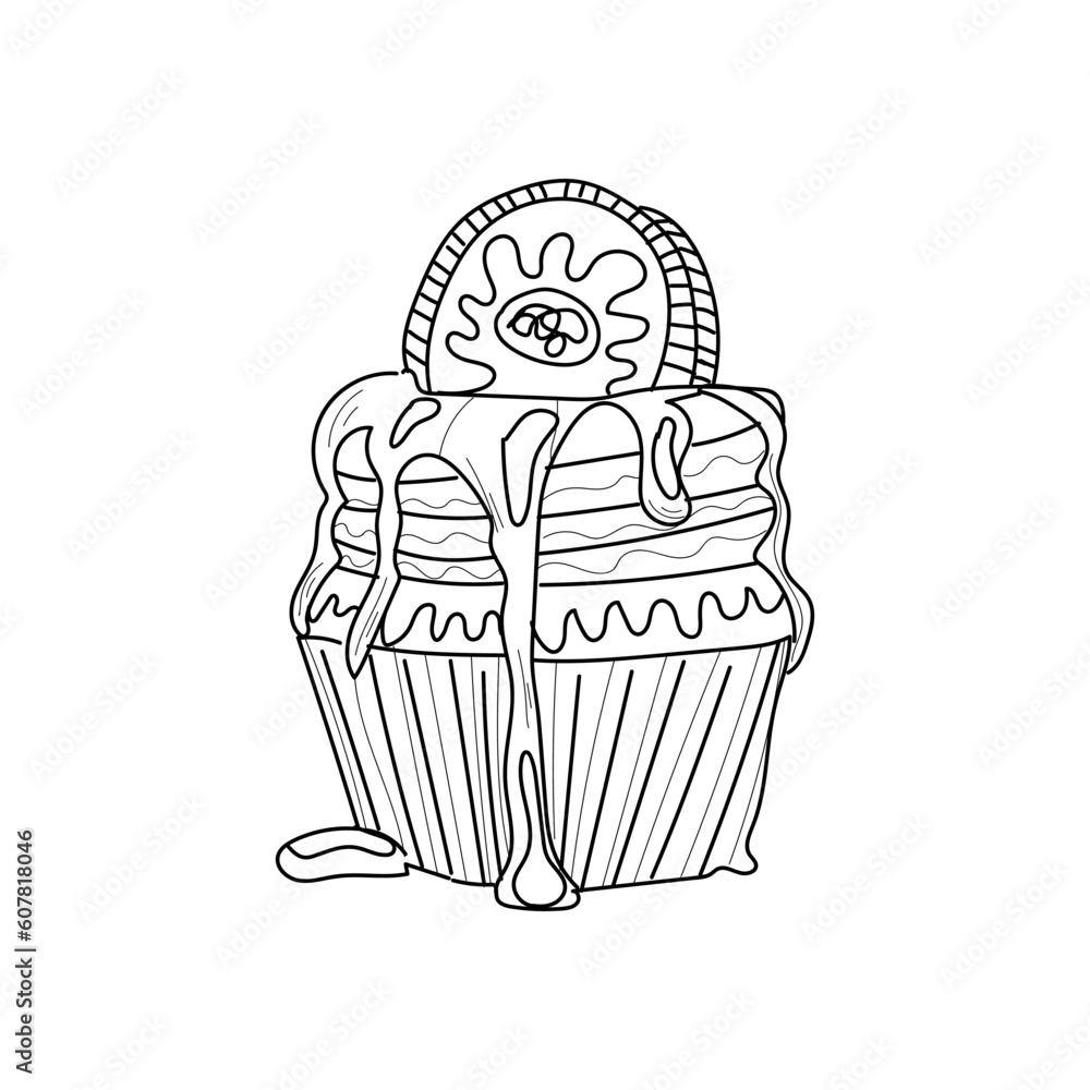 Drawn tasty cupcake on white background