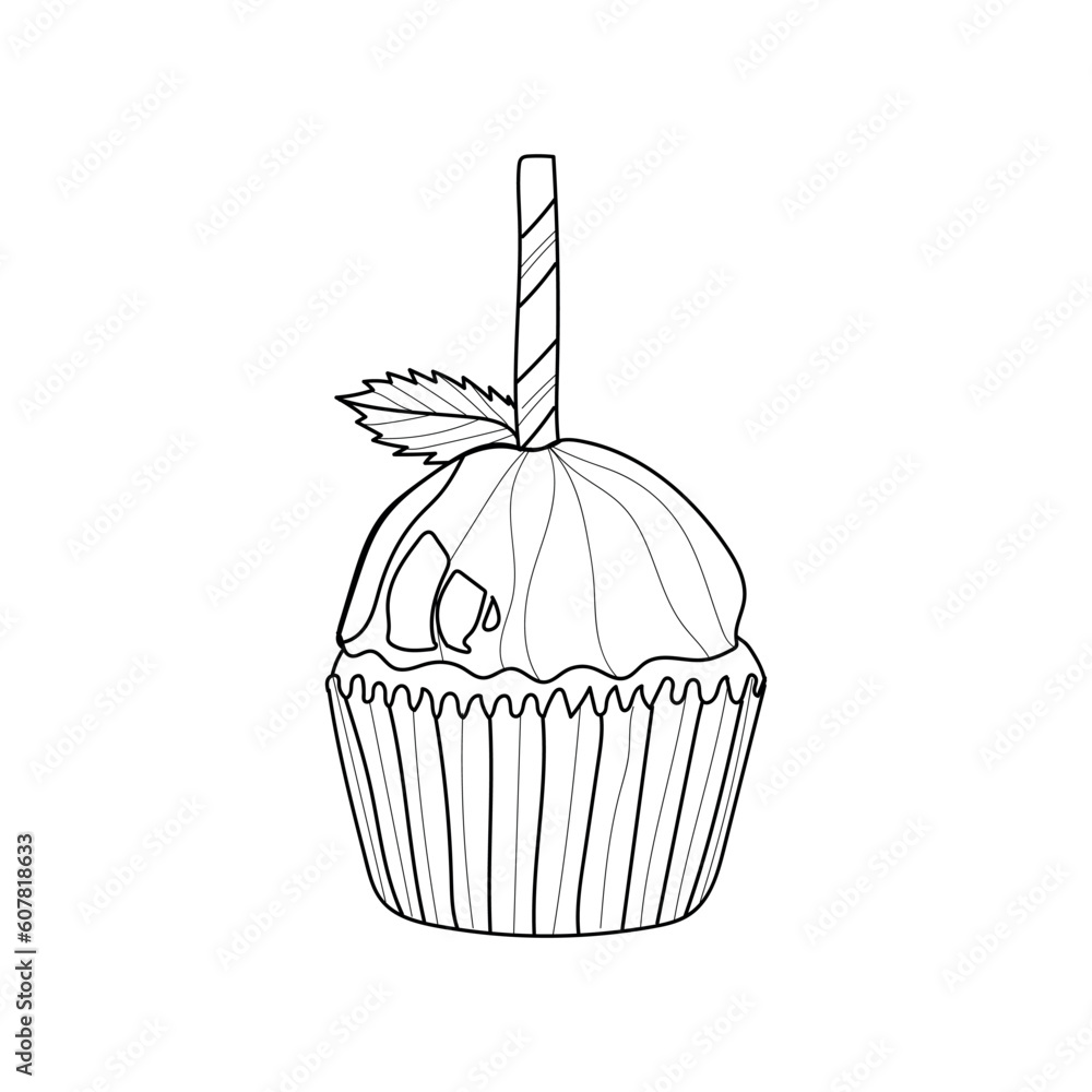 Drawn tasty cupcake on white background