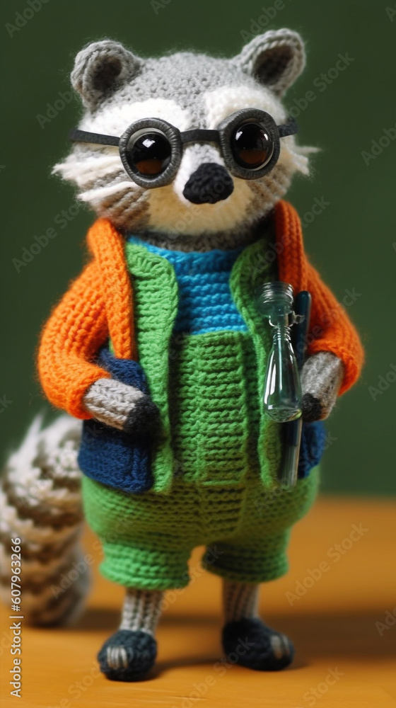 The Crocheted Raccoon  In A Colorful Melodies Generative Ai Digital Illustration Part#310523