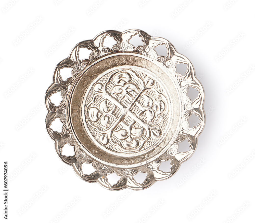 Vintage silver dish isolated on white background