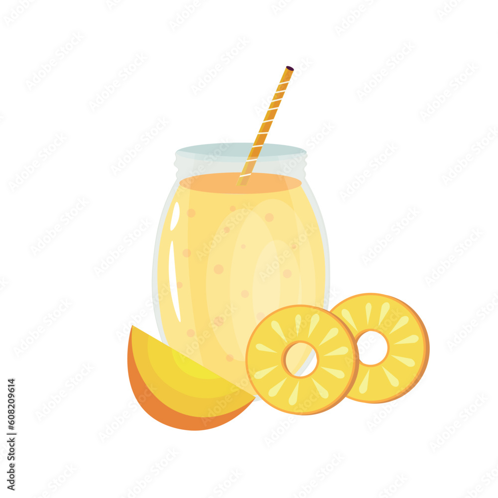 Jar of fresh fruit smoothie on white background