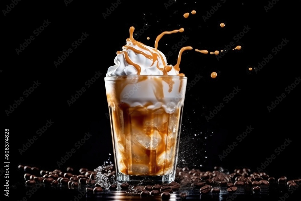 Cold iced coffee. Illustration AI Generative