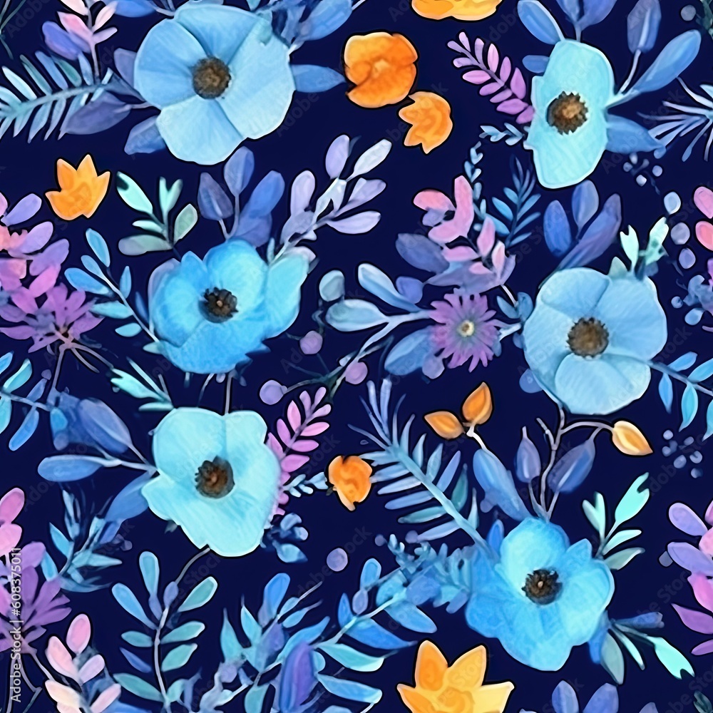 Watercolor floral pattern. Illustration AI Generative.