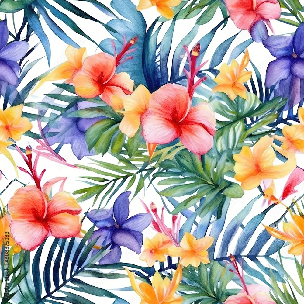 Watercolor floral pattern. Illustration AI Generative.