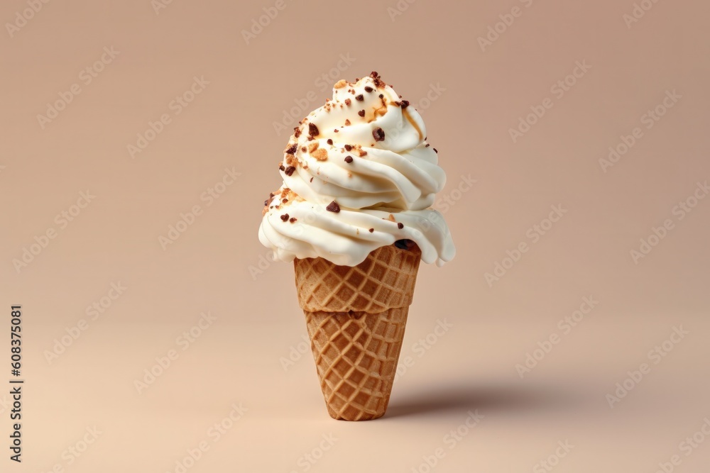 Ice cream cone with caramel. Illustration AI Generative.