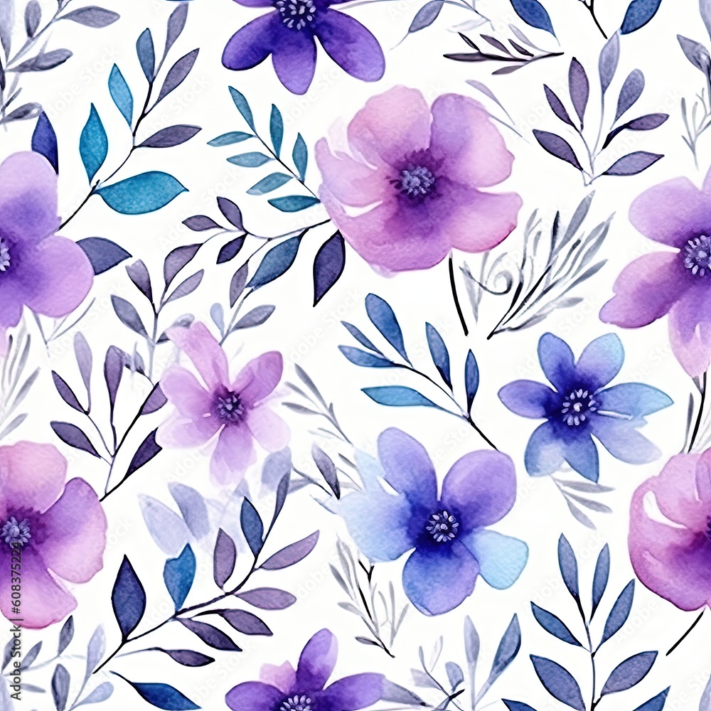 Watercolor floral pattern. Illustration AI Generative.