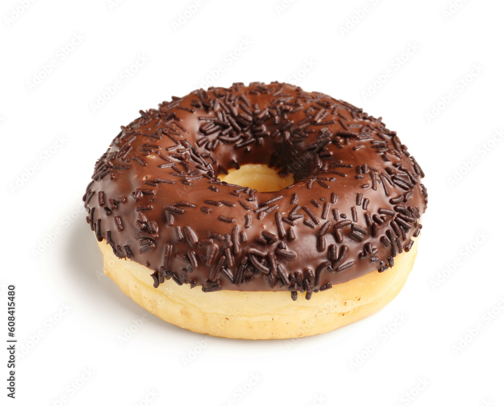 Sweet chocolate donut on white background