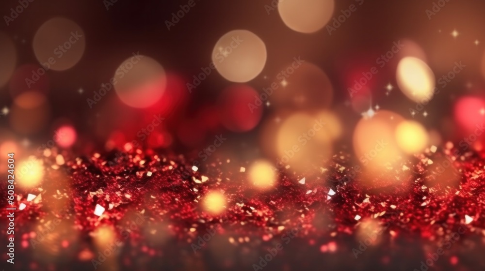 Red Christmas bokeh background. Illustration AI Generative.