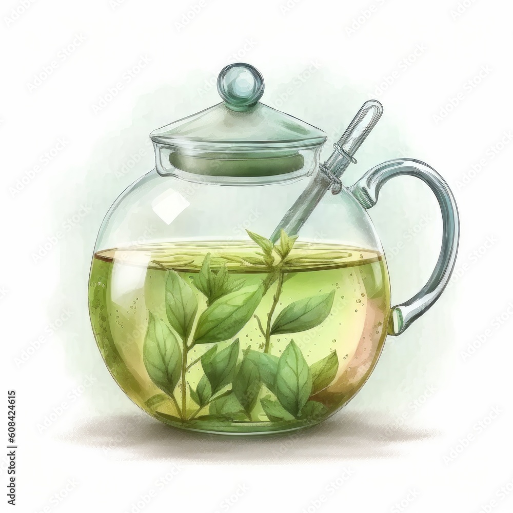 Watercolor green tea. Illustration AI Generative.