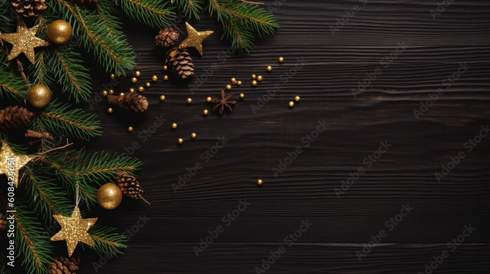 Christmas dark background. Illustration AI Generative.