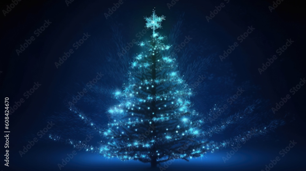 Christmas Magic tree background. Illustration AI Generative.