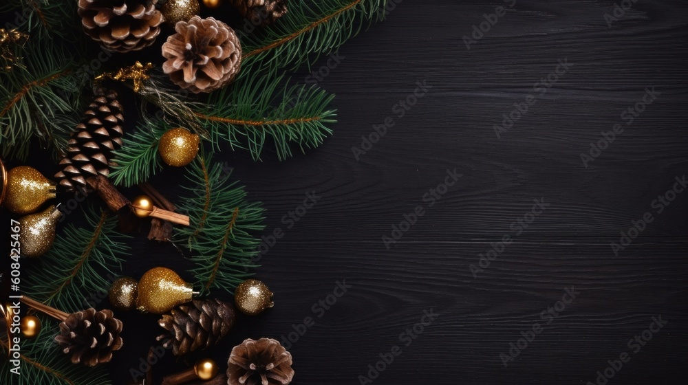 Christmas dark background. Illustration AI Generative.