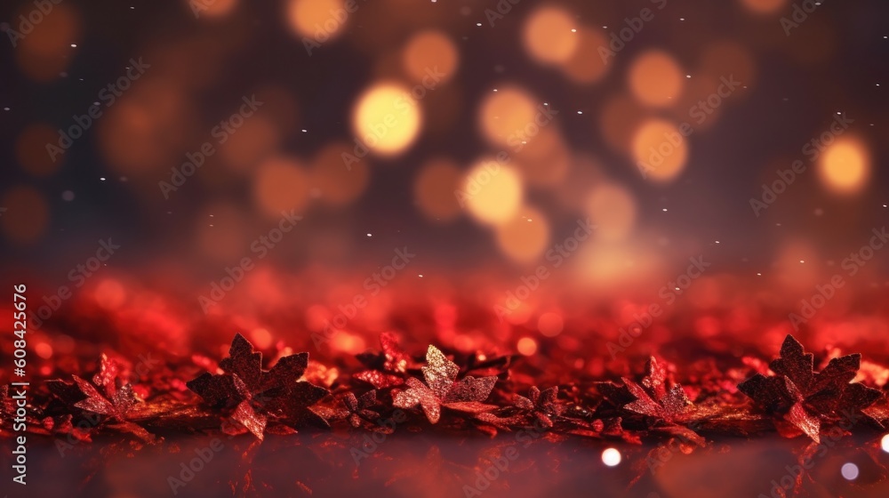 Red Christmas bokeh background. Illustration AI Generative.