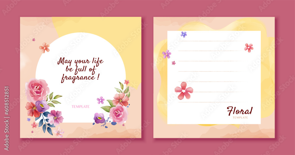 Cute watercolor floral template set