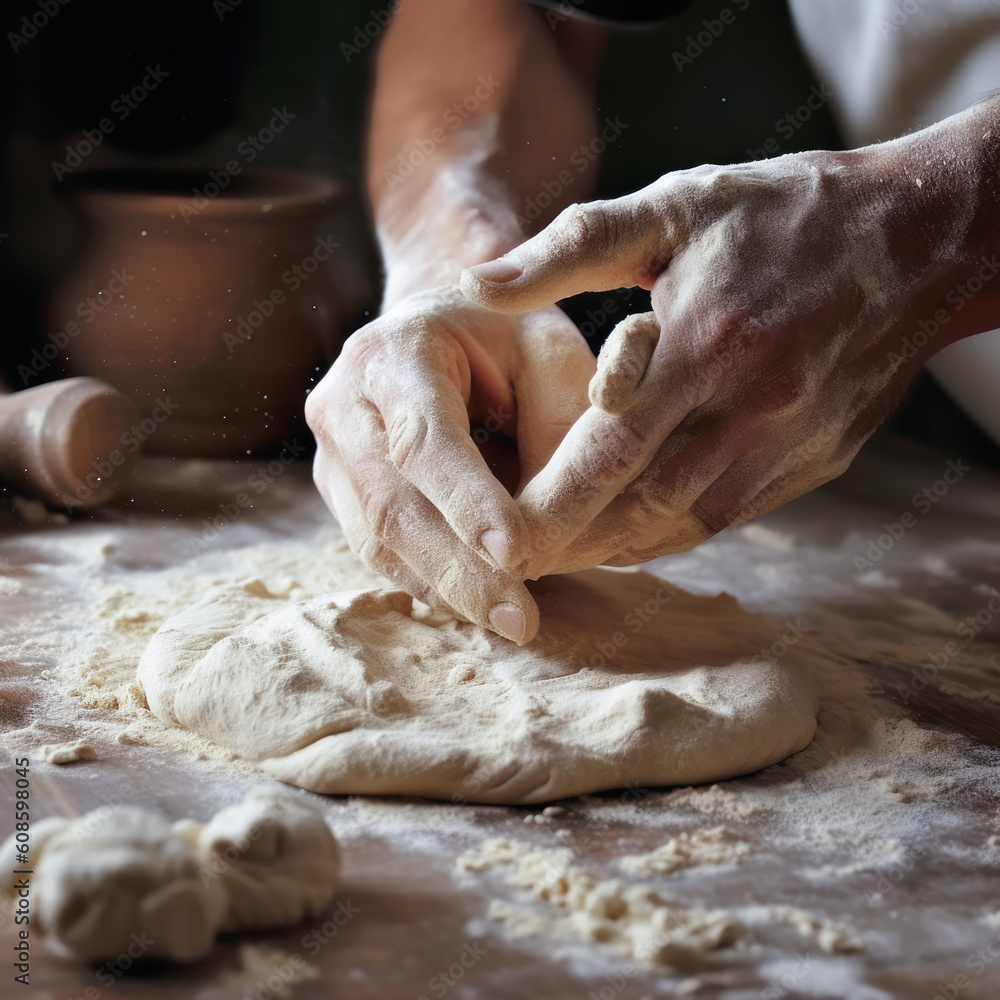  italian woman making pasta in the kitchen sepia effect