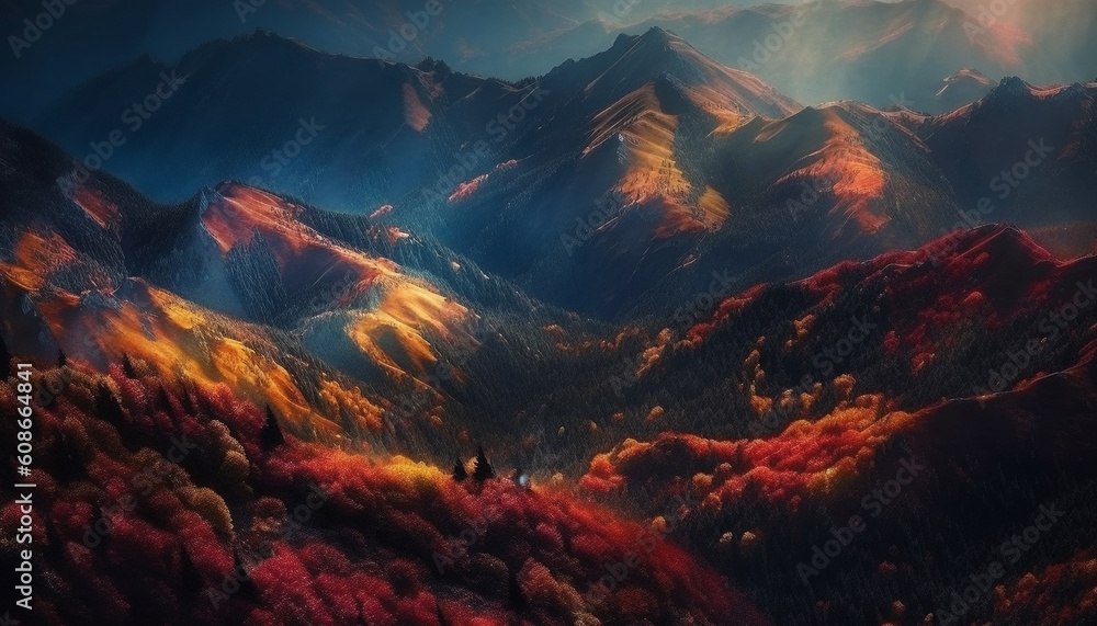 Majestic mountain range in autumn, a panoramic beauty in nature generated by AI