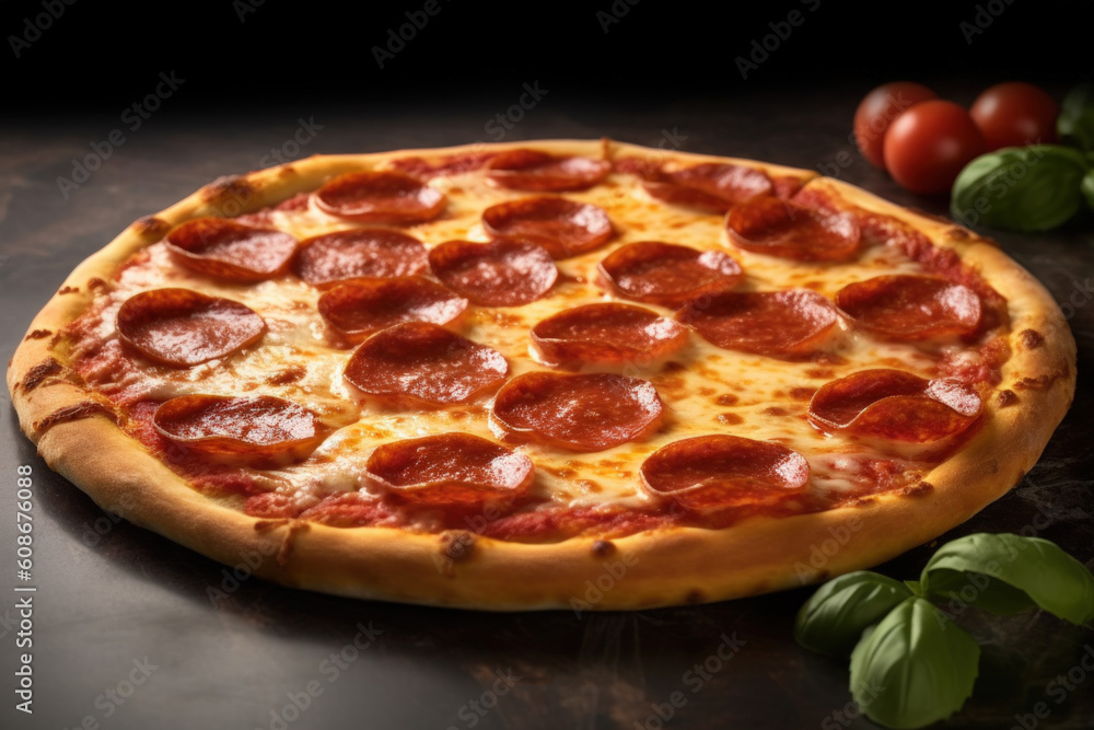 Hot delicious pizza. Illustration AI Generative