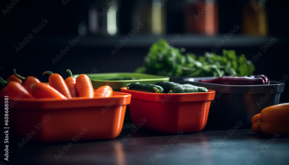 Fresh organic salad bowl with ripe vegetables and multi colored peppers generated by AI