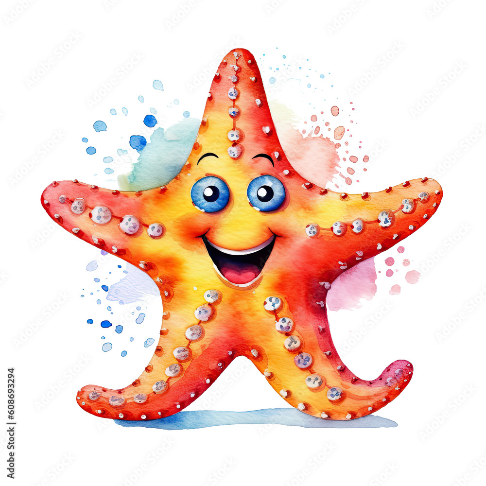 Cute watercolor starfish. Illustration AI Generative.