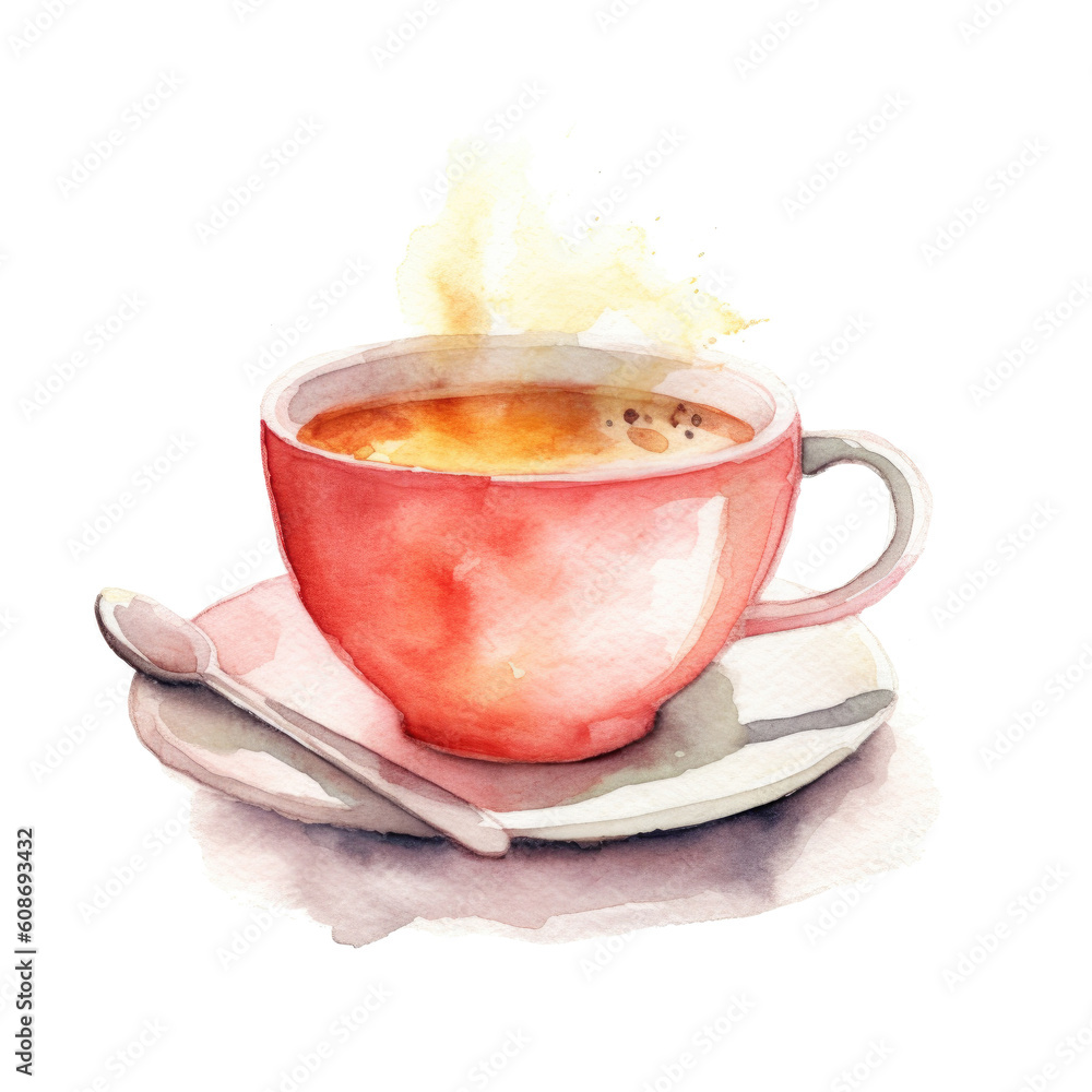 Watercolor painted tee cup. Illustration AI Generative.