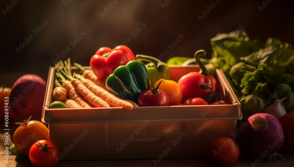 Healthy salad meal with organic vegetables, ripe pumpkin and garlic generated by AI