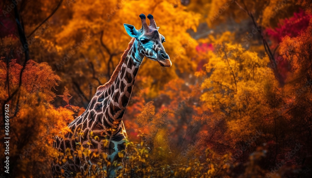 Majestic giraffe standing in natural beauty of African wilderness area generated by AI