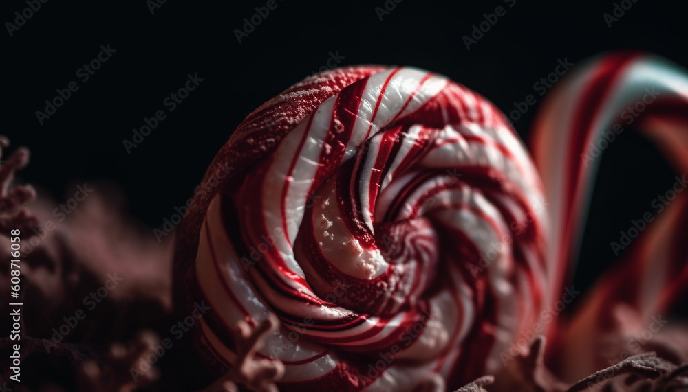 A colorful candy cane spiral, a sweet indulgence for celebration generated by AI