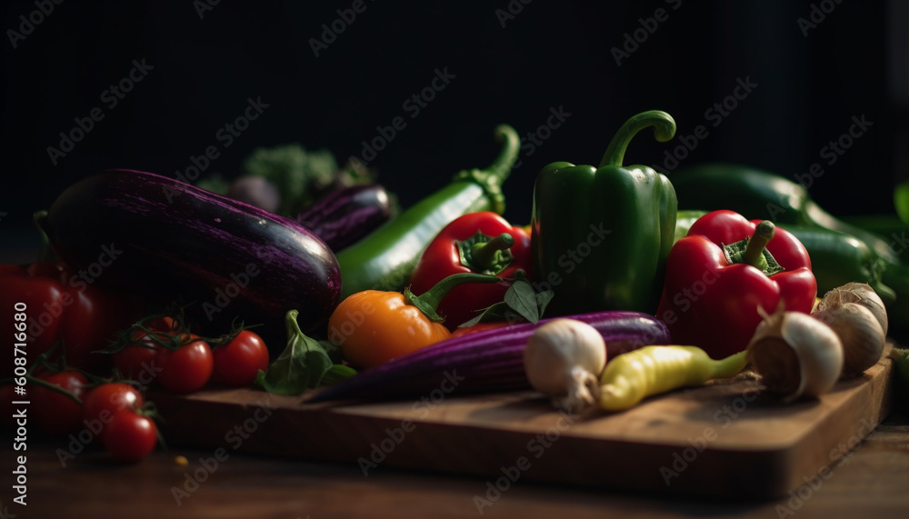 Fresh organic vegetables on rustic wooden table for healthy meal generated by AI