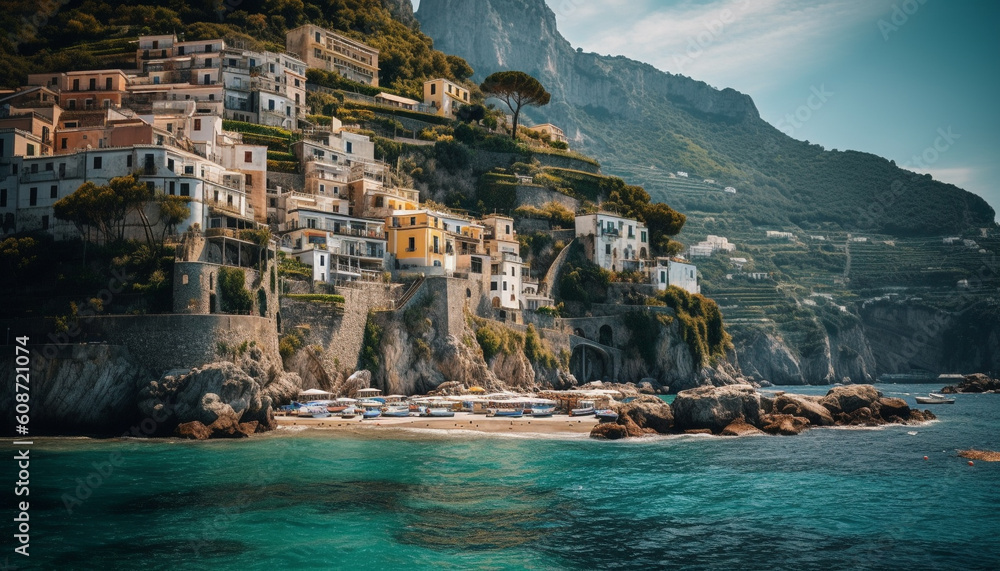 The idyllic Amalfi Coast a multi colored landscape of natural landmarks generated by AI