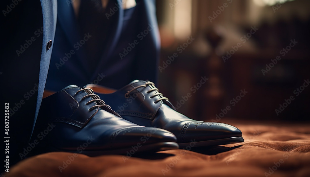 A businessman shiny dress shoes, tied with elegant shoelaces generated by AI