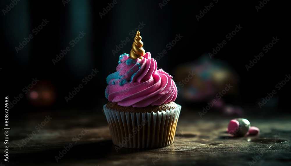 Cute fairy themed birthday party with colorful homemade cupcakes and decorations generated by AI