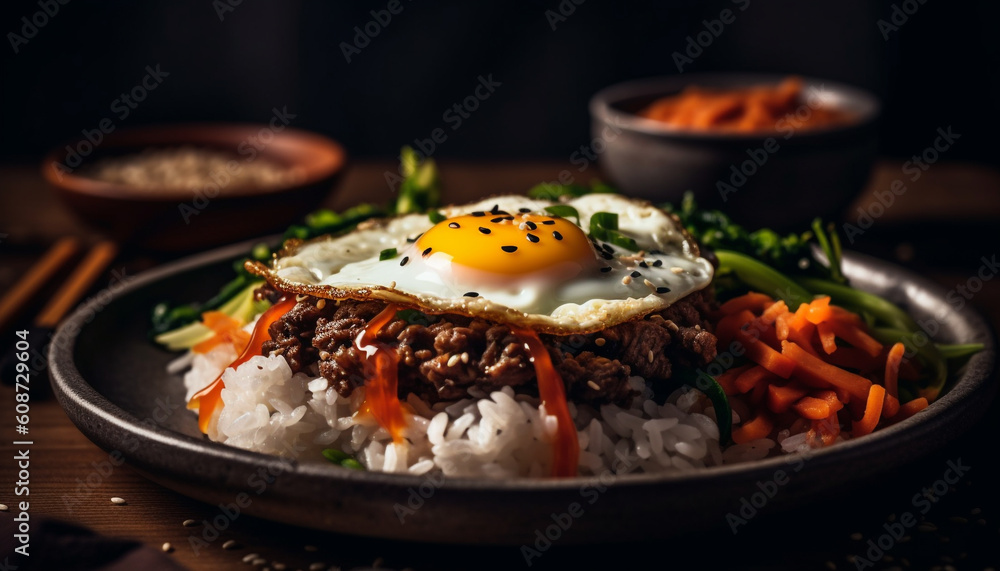 Grilled beef and pork with fresh vegetable salad appetizer generated by AI