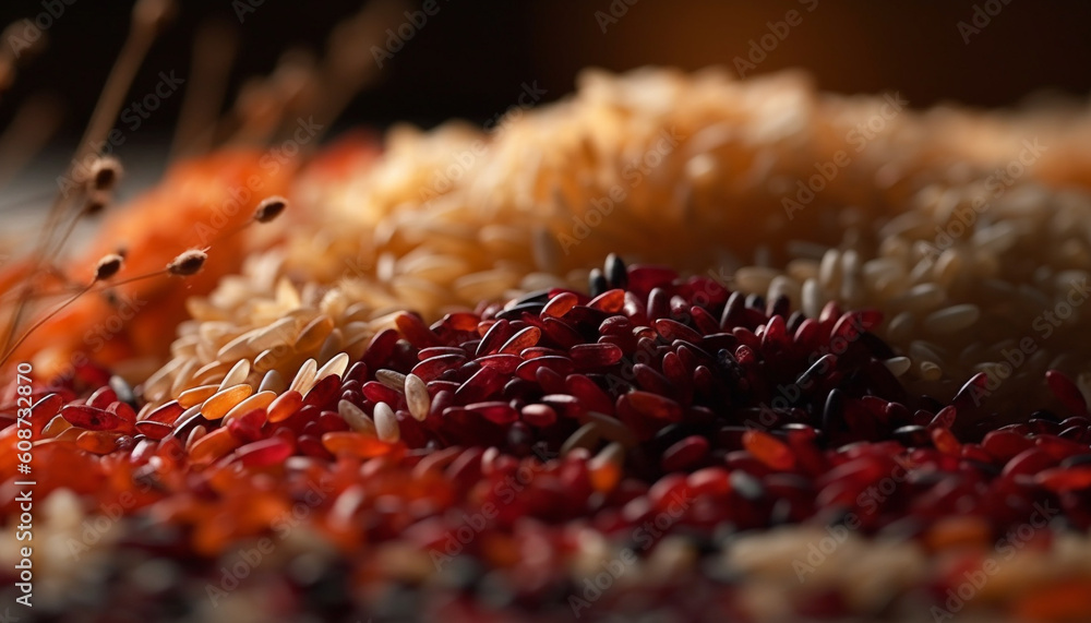 A healthy meal of wholegrain rice and fresh vegetables, indoors generated by AI