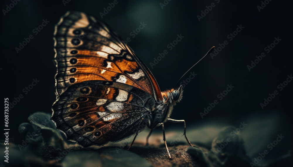 Vibrant butterfly pollinates flower, showcasing natural beauty in summer generated by AI